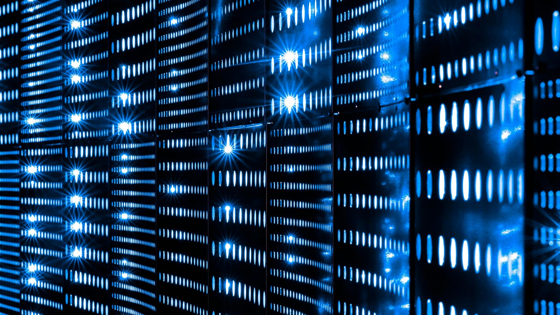 Server racks in a dark data centre